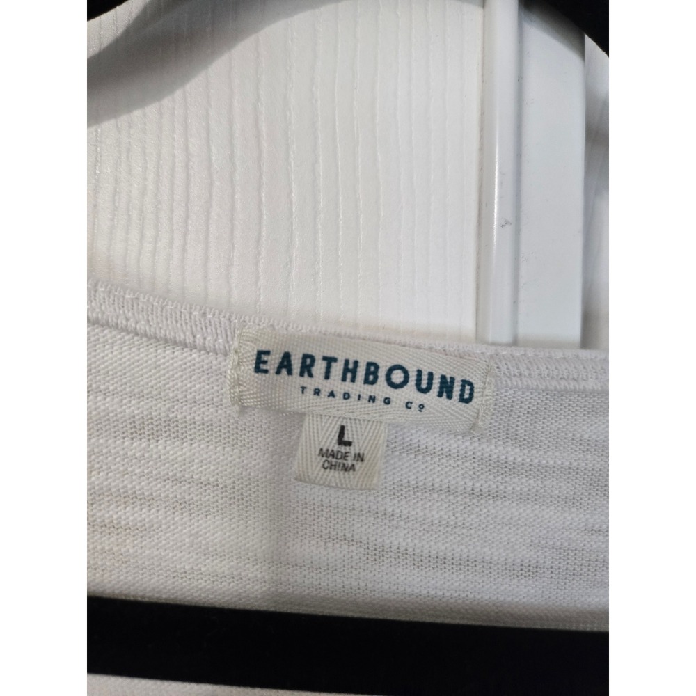 Earthbound Trading Co White Ruched Front Ruffle Bell Sleeve Boho Slub Top Large - Picture 4 of 5